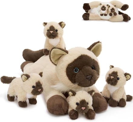 Grote Kat Knuffel - Pluche Dier - Knuffelen en Spelen - Met Baby Erin - Groot Formaat - Beige
