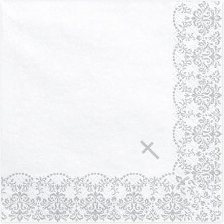 PartyDeco - Servetten - Eerste Communie, 33 x 33 cm, zilver - communie versiering - communie