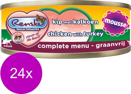 Renske Kat Mousse - Graanvrij Kip en Kalkoen - 24x70g Natvoeding