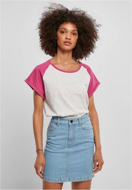 Urban Classics - Contrast Raglan Dames T-shirt - XXL - Grijs/Paars