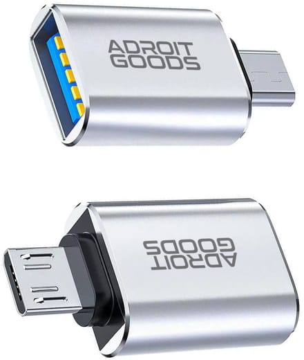 AdroitGoods USB 3.0 naar Micro-USB Adapter – OTG & Snellaadfunctie (Set van 2, Aluminium Behuizing) - USB Micro male naar USB-A female - Silver