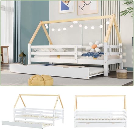 Houten Boomhut Bed met Uitschuifbaar Extra Bed - Kinderdagbed 200x90cm