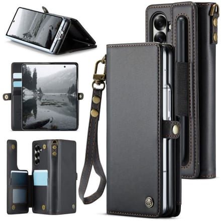 CaseMe Luxe Wallet Case met Polskoordje voor Galaxy Z Fold 7 _ Zwart