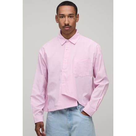 Oversized Boxy Shirt Met Asymmetrische Knoopsluiting En Streeppatroon | Pink | Size Medium