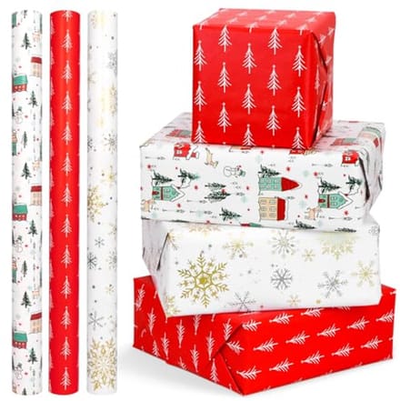 Kerst Inpakpapier 42 x 300 cm - Gift Wrap Roll Pack van 3