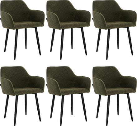 Lina® Diamond Eetkamerstoel - Groen - Set van 6 - Boucle