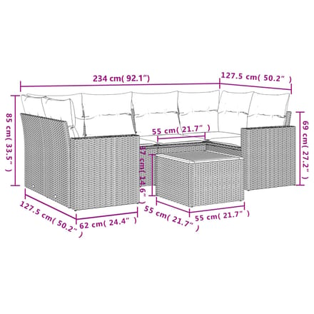 vidaXL - 7-delige - Loungeset - met - kussens - poly - rattan - beige