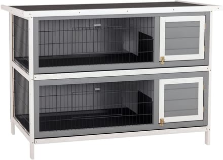 Pawhut Rabbit hutch-Sparrenhout-136,4L x 50B x 93H cm-Grijs