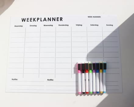 Weekplanner - Whiteboard Magnetisch - 43x30cm - inclusief whiteboard stiften met wisser