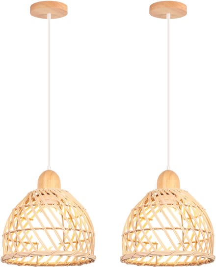 2 Stuks Hanglamp Boho Geweven Plafondlamp E27 Kroonluchter voor Slaapkamer Woonkamer Hal