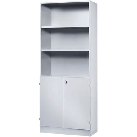Combi-boekenkast, 5 OH, 3 open vakken + 2 afsluitbare deuren, B 800 x D 420 x 2004 mm, lichtgrijs
