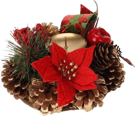 Kaarsenhouder met dennenappels, kerstdecoratie, 15 cm