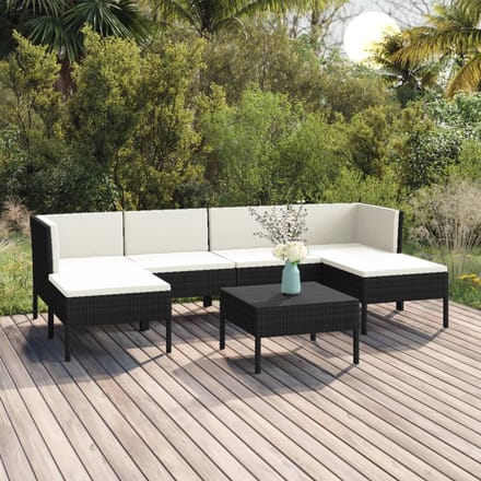 vidaXL - 7-delige - Loungeset - met - kussens - poly - rattan - zwart