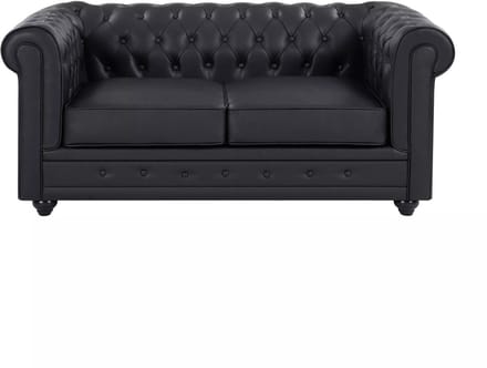 Vente-unique Tweezitsbank van zwart buffelleer CHESTERFIELD