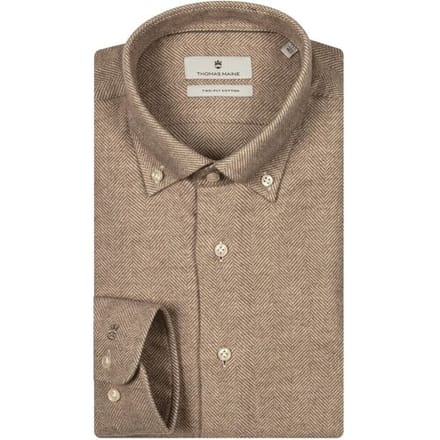 Thomas Maine Overhemd Torino Button Down Two-Ply Herringbone Flanel Zand / male