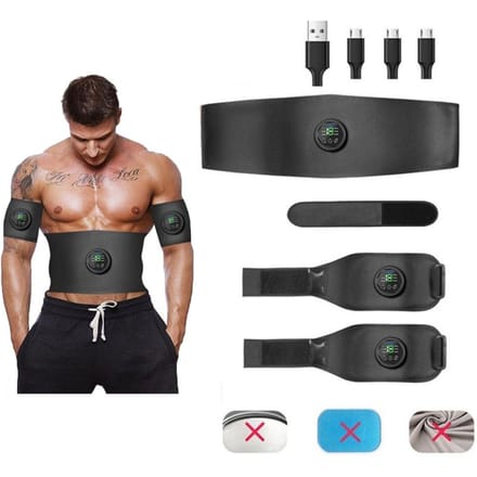 Stimulateur Musculaire Abdominal USB Rechargeable 6 Modes EMS Stimulateur Musculaire Entraînement Fitness Séance de Gym black