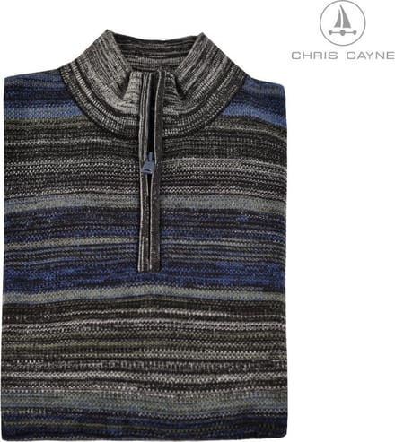 Chris Cayne schipperstrui gestreept - L - heren trui - grijs/blauw/groen - structuur - heren pullover - korte rits - gebreid