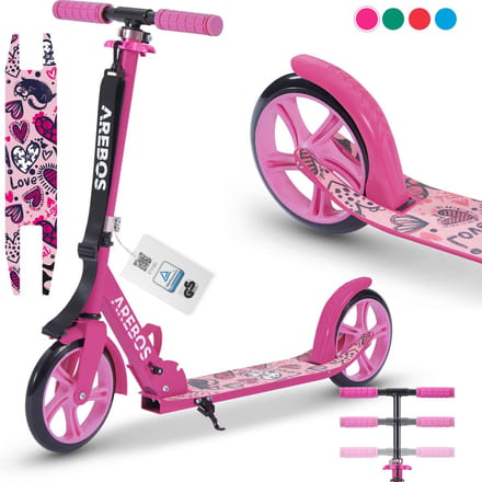 AREBOS kick scooter stadsstep kinderstep volwassen scooter roze