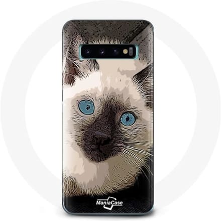 Coque pour Samsung Galaxy S10 Plus Chat Siamois Noir et blanc aux Yeux Bleus