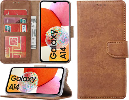 Samsung Galaxy A14 hoesje - Bookcase met pasjeshouder - Bruin
