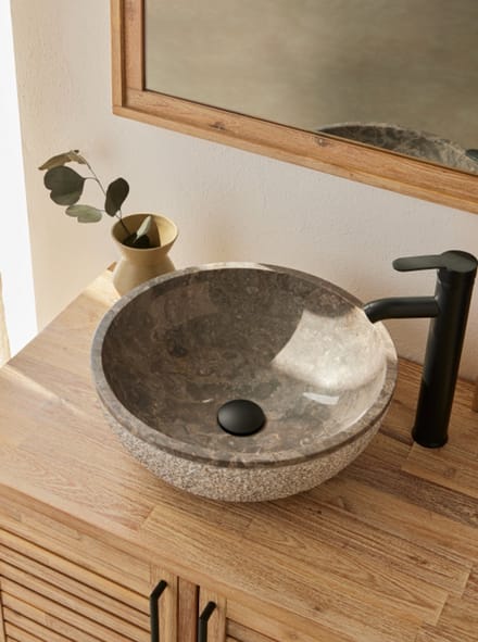 Natuursteen waskom rond grijs 40×40×15 cm – Noventa