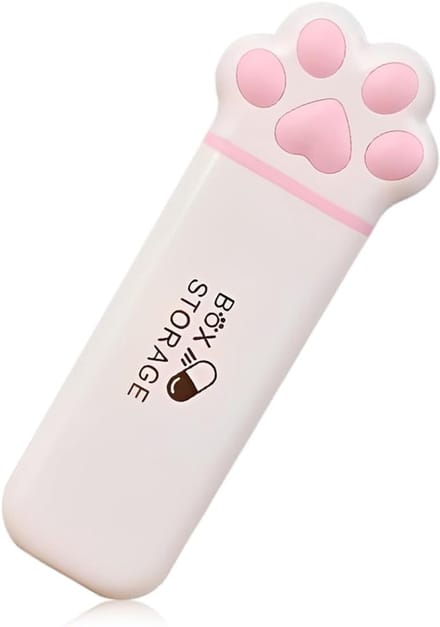 Pillendoos in kattenvorm met groot vak, ideaal voor reizen, roze, handig en compact