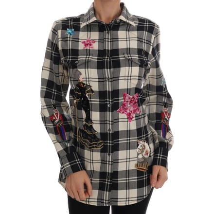Dolce & Gabbana Zwart Witte Sprookje Kristallen Shirt