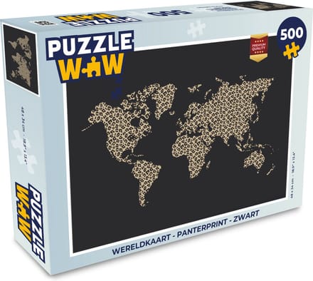 Puzzel Wereldkaart - Panterprint - Zwart - Legpuzzel - Puzzel 500 stukjes