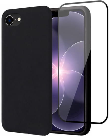Hoesje geschikt voor iPhone 17e - Screenprotector Volledig Dekkend Glas - Mat Back Case Zwart