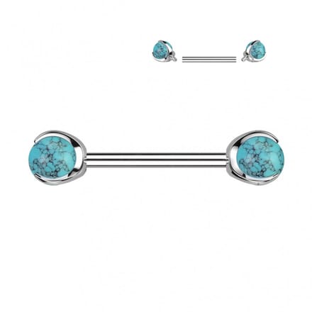 piercing titanium natuursteen met claw 1.6x14 - Turquoise - LMPiercings