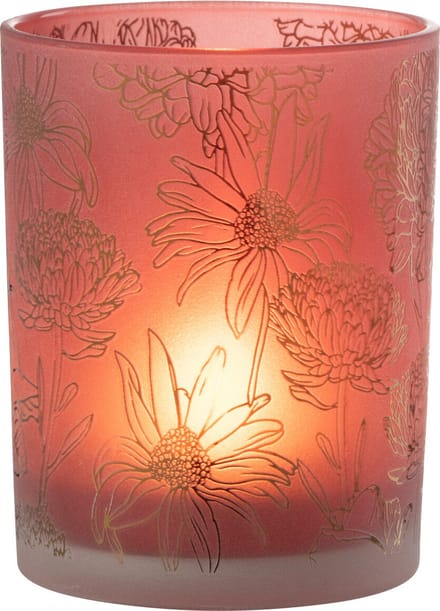 J-Line windlicht bloemen - glas - mat rood/goud - medium