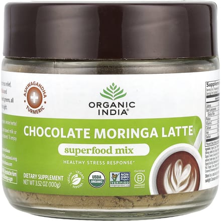 Organic India, Chocolate Moringa Latte, Superfood Mix, 3.52 oz (100 gr)