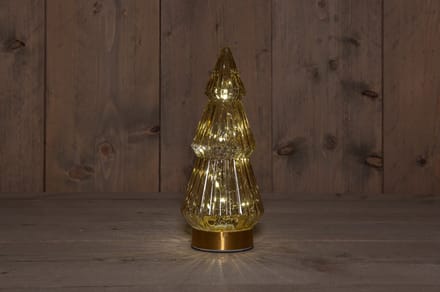 B.O.T. Tree Glass 10X23,5 cm Amber With Golden Base 10Led kerstverl...