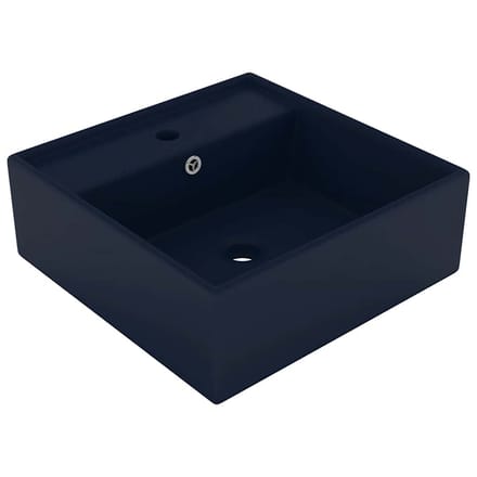 vidaXL - Wastafel - met - overloop - vierkant - 41x41cm - keramiek - mat - donkerblauw