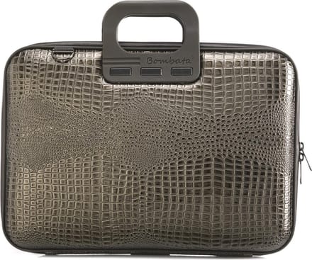 Bombata Shiny Cocco 15 inch Laptoptas - Dames - 15,6 - Glimmende Krokoprint - Houtskool Grijs