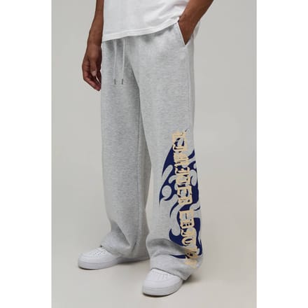 Wijde Gothic Print Joggingbroek | Grey Marl | Size Medium