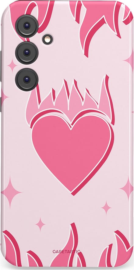 Casetastic hoesje geschikt voor Samsung Galaxy A35 - Dubbellaagse bescherming - Hartenvuur - Fashion Case - Wit Koraal Lichtroze