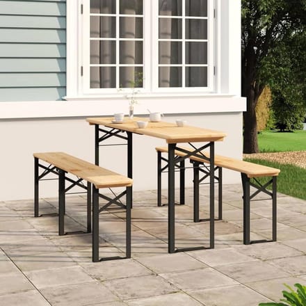 Biertafelset - Picknicktafel - Buitenfeesten - Inklapbaar ontwerp - Massief hout - Bruin