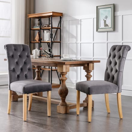Sweiko Eetkamerstoel - Set van 2 - Velvet - Eikenhouten poten - Grijs