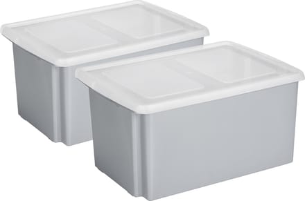 Sunware opslagboxen set - 2x stuks -51 liter - grijs - 59 x 39 x 29 cm - afsluitbare deksel