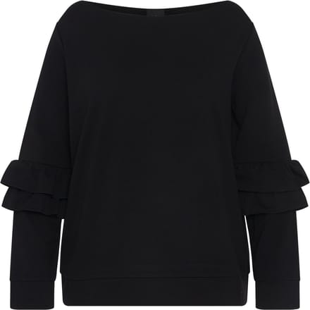 Ulla Popken - Dames - sweatshirt ruches V-hals lange mouwen - Zwart - Maat 46+