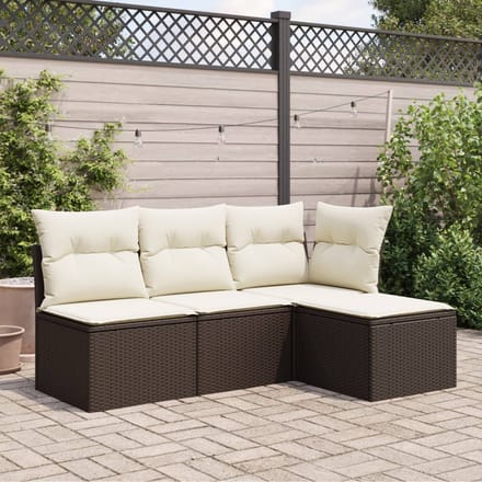 vidaXL - Tuinkruk - met - kussen - 55x55x37 - cm - poly - rattan - bruin