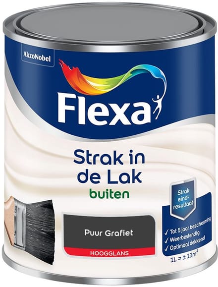 Flexa - Strak In De Lak Buitenlak Hoogglans - Puur Grafiet - Mengverf - 1 L