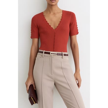 Reiss Scallop Edge Top Rust Red Größe: XS | Hemden Outlet | Damen | Braun