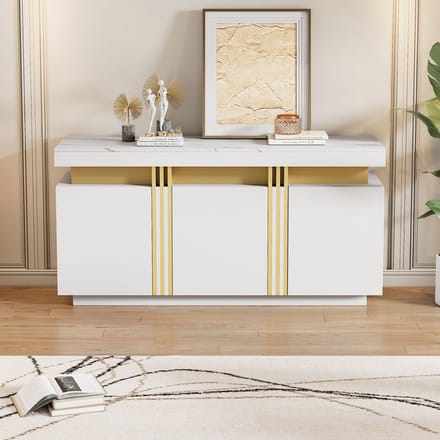 REDOM - Dressoir - 3 Deuren En Verstelbare Legplanken - Modern - Woonkamer - Spaanplaat - Wit - 140 X 38 X 70 Cm