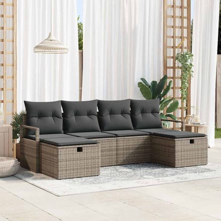 vidaXL - Bankstel - 6 - st - 6-zits - Grijs - poly - rattan