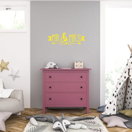 Muursticker - Mr & Mrs - 46,4 x 144,8 - Geel