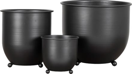 House Nordic - Bloempot set - Nova - Set/3 - Metaal - zwart