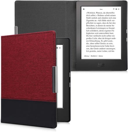 Canvas beschermhoes voor e-reader - Donkerrood/Zwart - Compatibel met Kobo Aura H2O