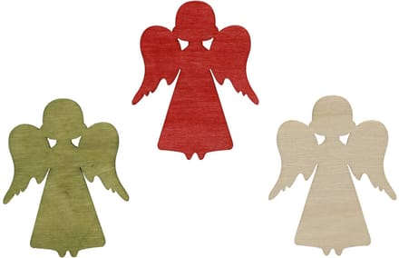 Strooidecoratie Kerst houten engel rood groen naturel 5x3,5cm 48 st, 4